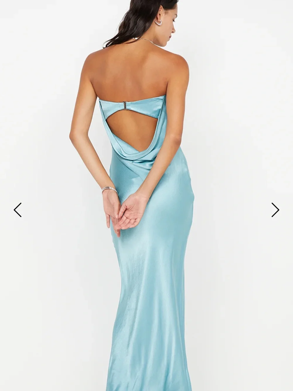 Bec & Bridge Strapless Satin Midi Dress in Sky Blue
